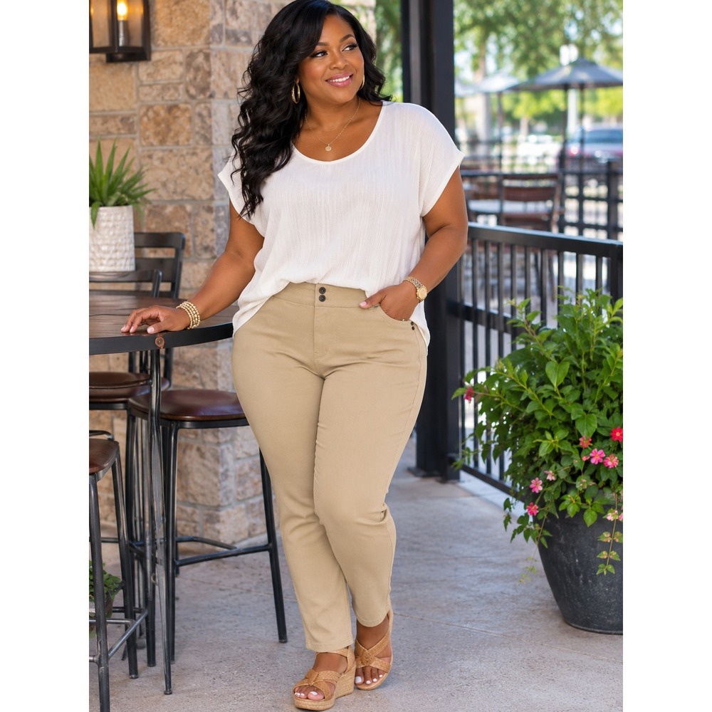 Sabrina Lauren New York Womens Khaki Straight Leg Pants Tan Size 22W Stretch